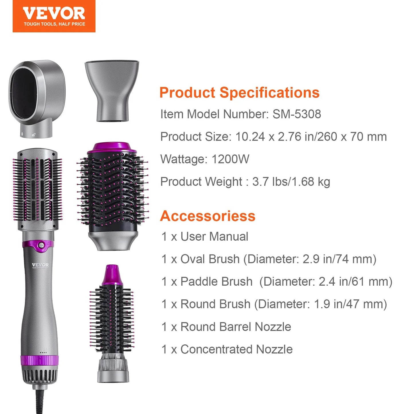Vevor 5-in-1 Hair Dryer Brush and Hot Styler with Upgraded Negative Ion Technology for Curling