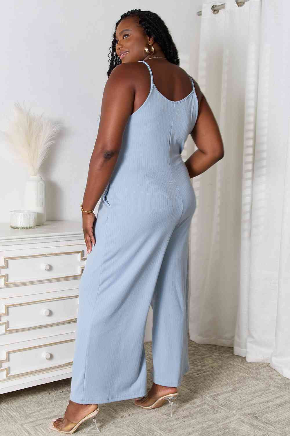 Spaghetti Strap Jumpsuit with V-Neck Design - Available in Full Sizes