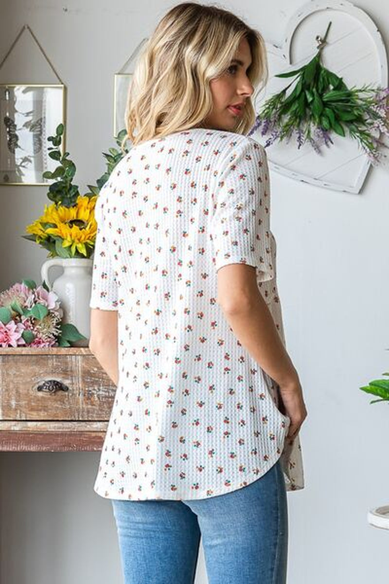 Heimish Plus Size Crisscross Ditsy Floral Babydoll Top