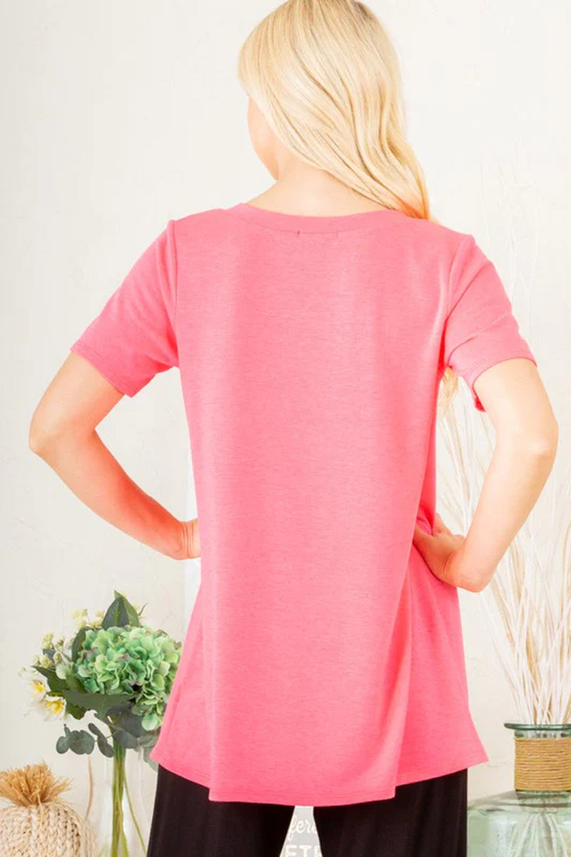 Heimish Plus Size V-Neck Short Sleeve T-Shirt with Bar Detail