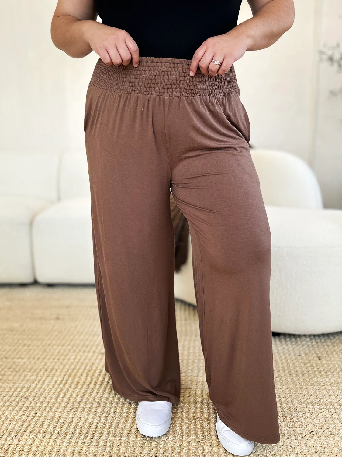 Full-Size Smocked Wide Waistband Wide Leg Pants