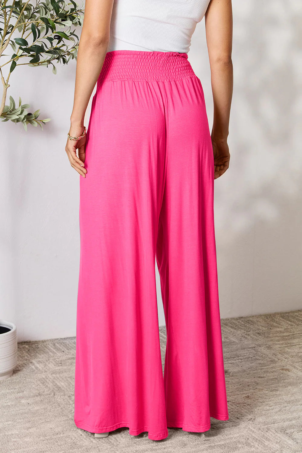 Full-Size Smocked Wide Waistband Wide Leg Pants