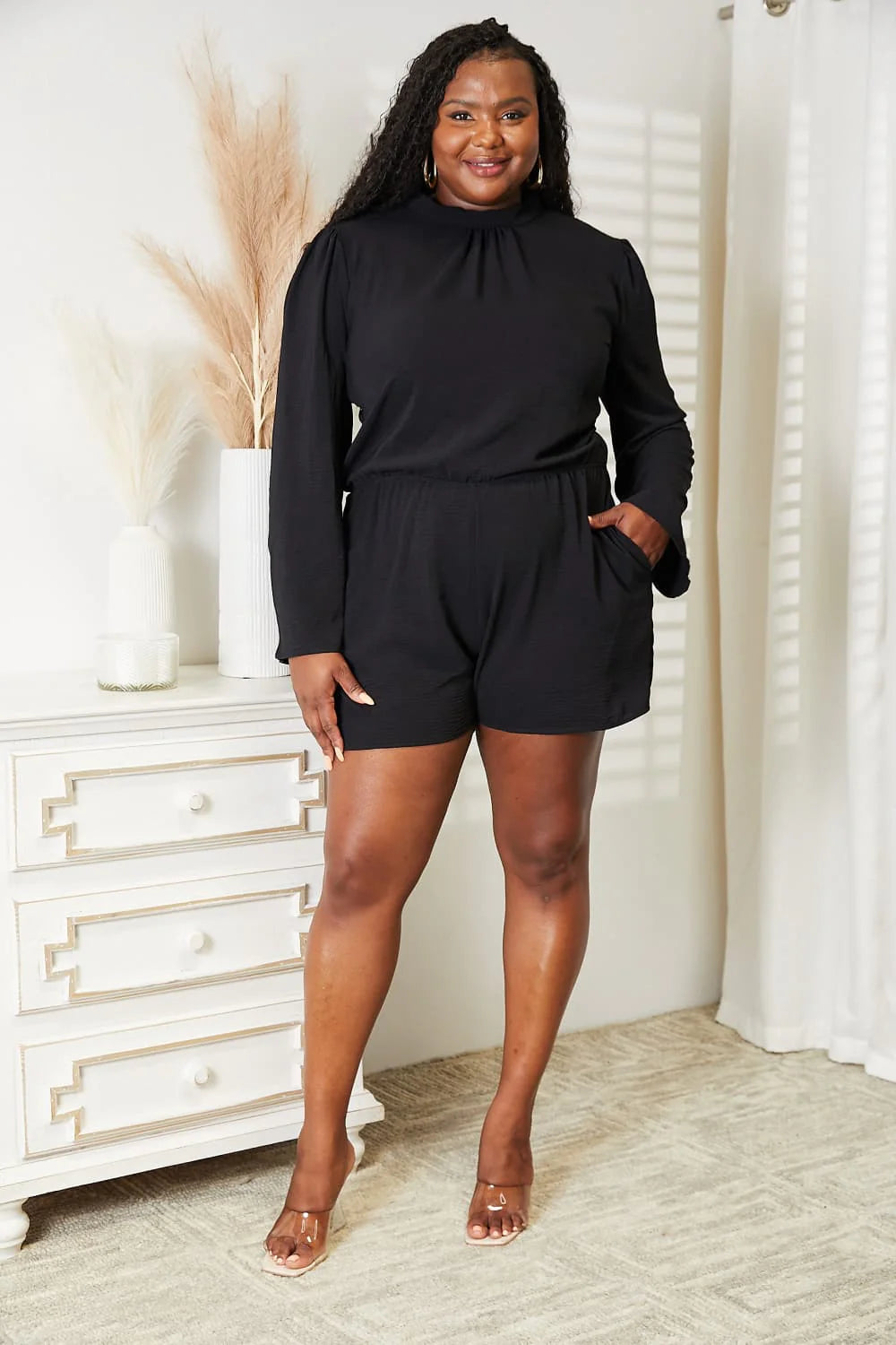 Culture Code Women's Full-Size Open Back Romper with Pockets