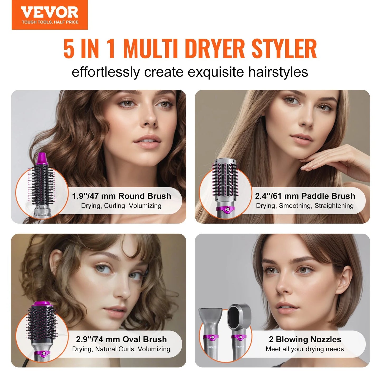 Vevor 5-in-1 Hair Dryer Brush and Hot Styler with Upgraded Negative Ion Technology for Curling