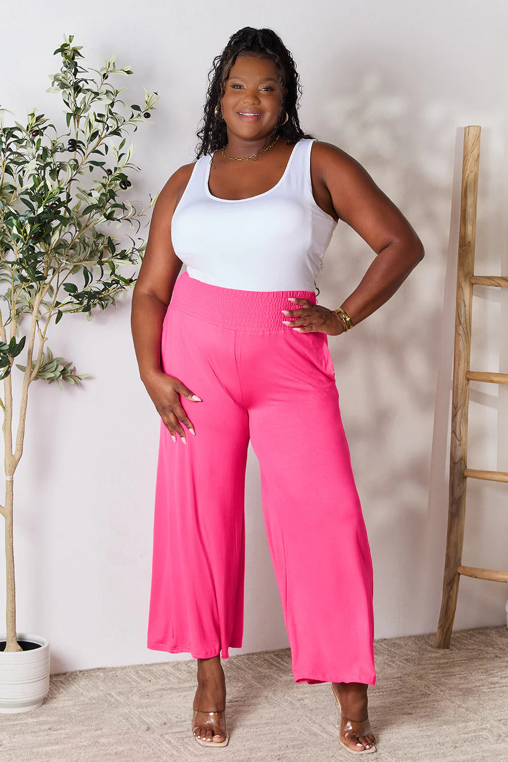Full-Size Smocked Wide Waistband Wide Leg Pants
