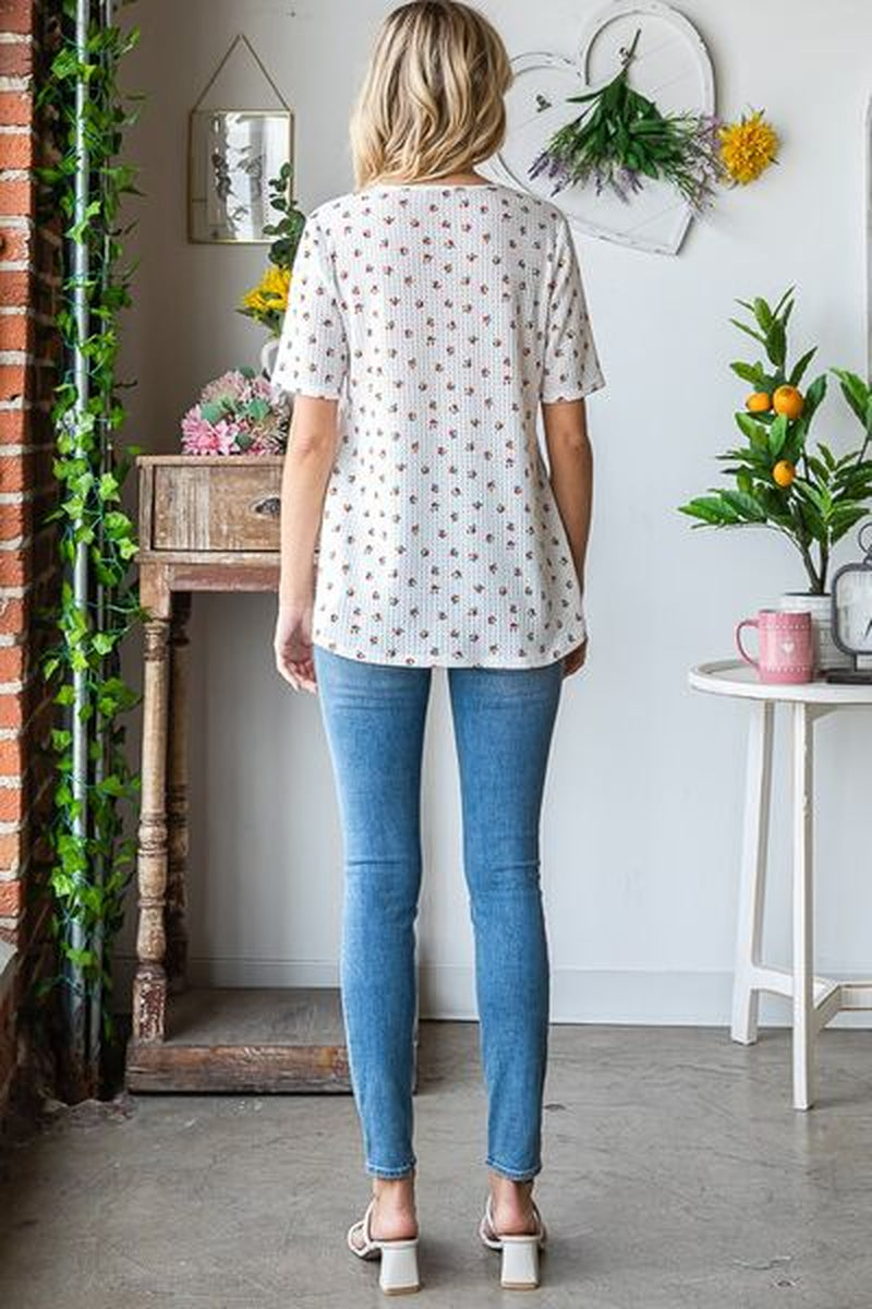 Heimish Plus Size Crisscross Ditsy Floral Babydoll Top