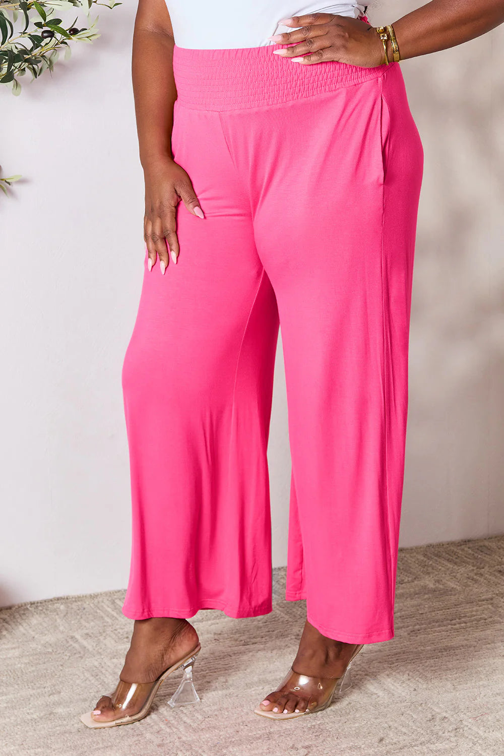 Full-Size Smocked Wide Waistband Wide Leg Pants