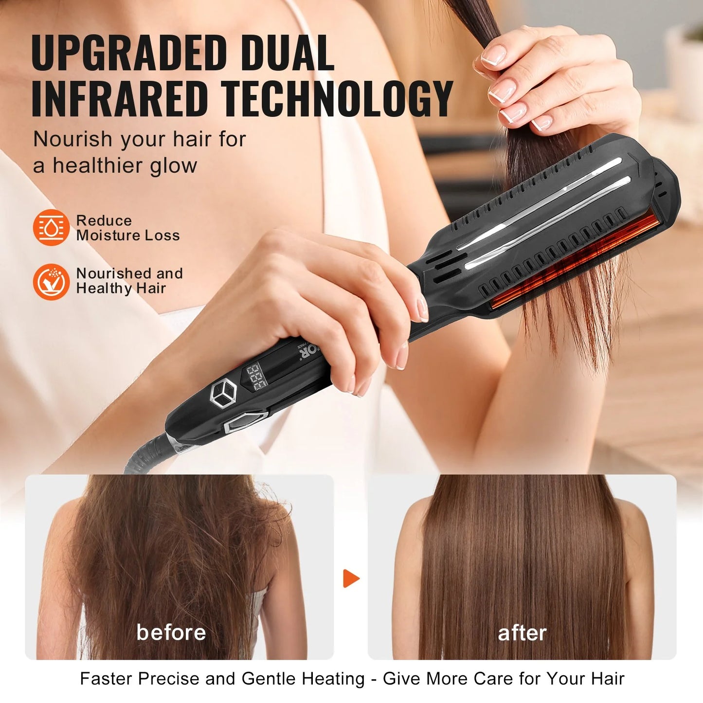 VEVOR Professional 1.5-Inch Titanium Hair Straightener with Dual Infrared Technology, LCD Display, 19 Temperature Settings (210°F to 450°F), Dual Voltage (110V/240V) - Ideal for Salon, Home, and Travel Use
