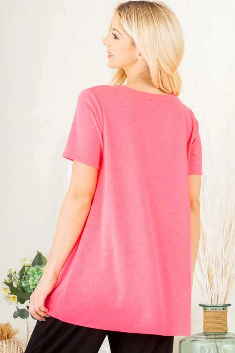 Heimish Plus Size V-Neck Short Sleeve T-Shirt with Bar Detail