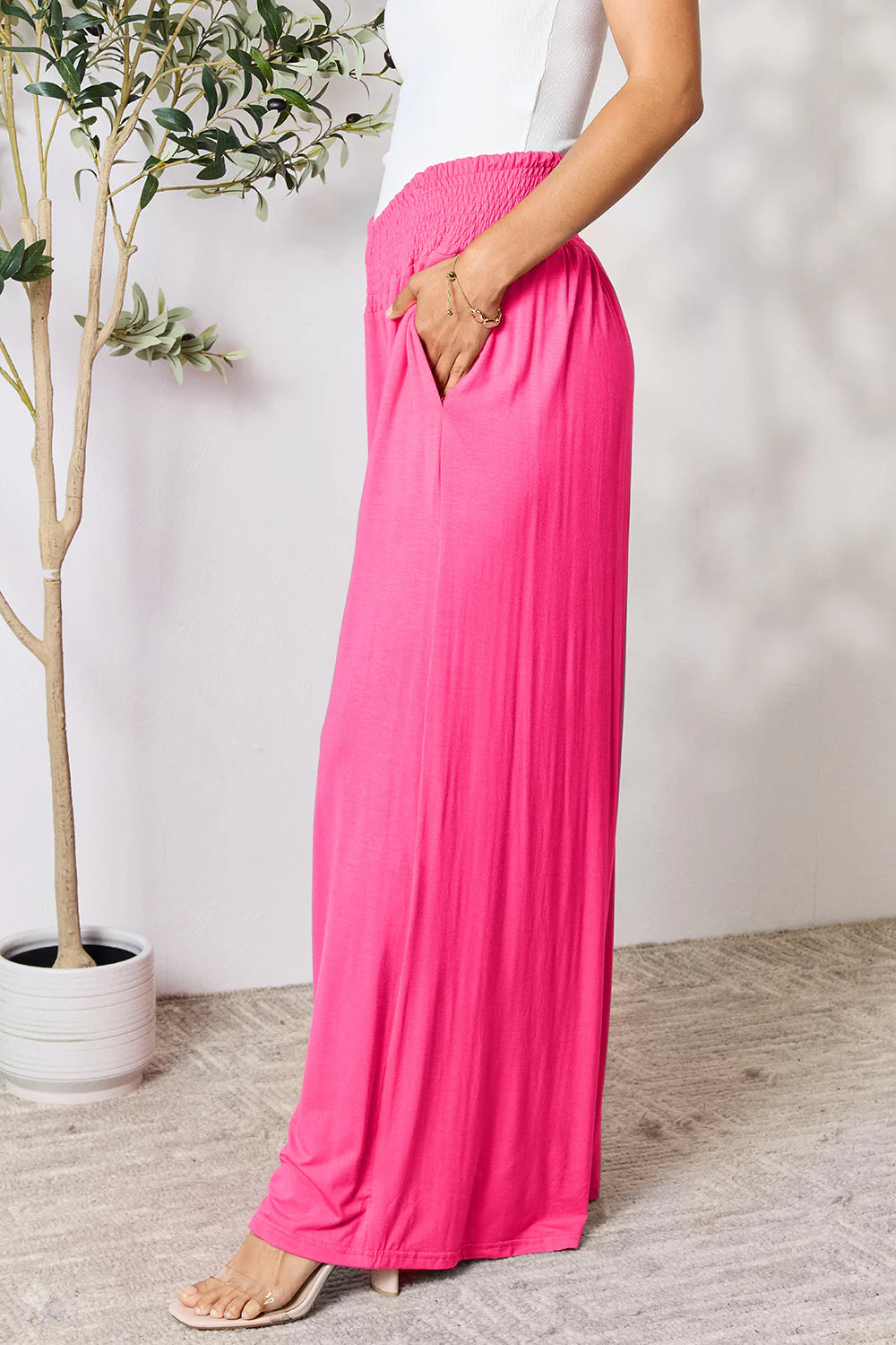 Full-Size Smocked Wide Waistband Wide Leg Pants