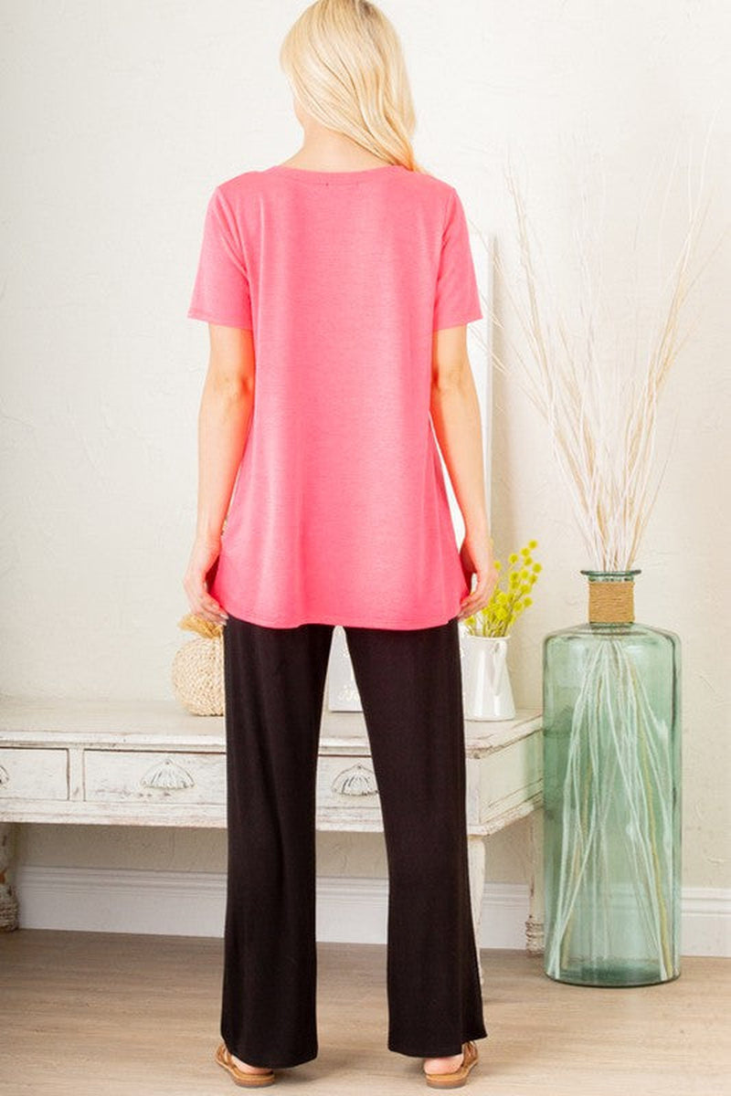 Heimish Plus Size V-Neck Short Sleeve T-Shirt with Bar Detail