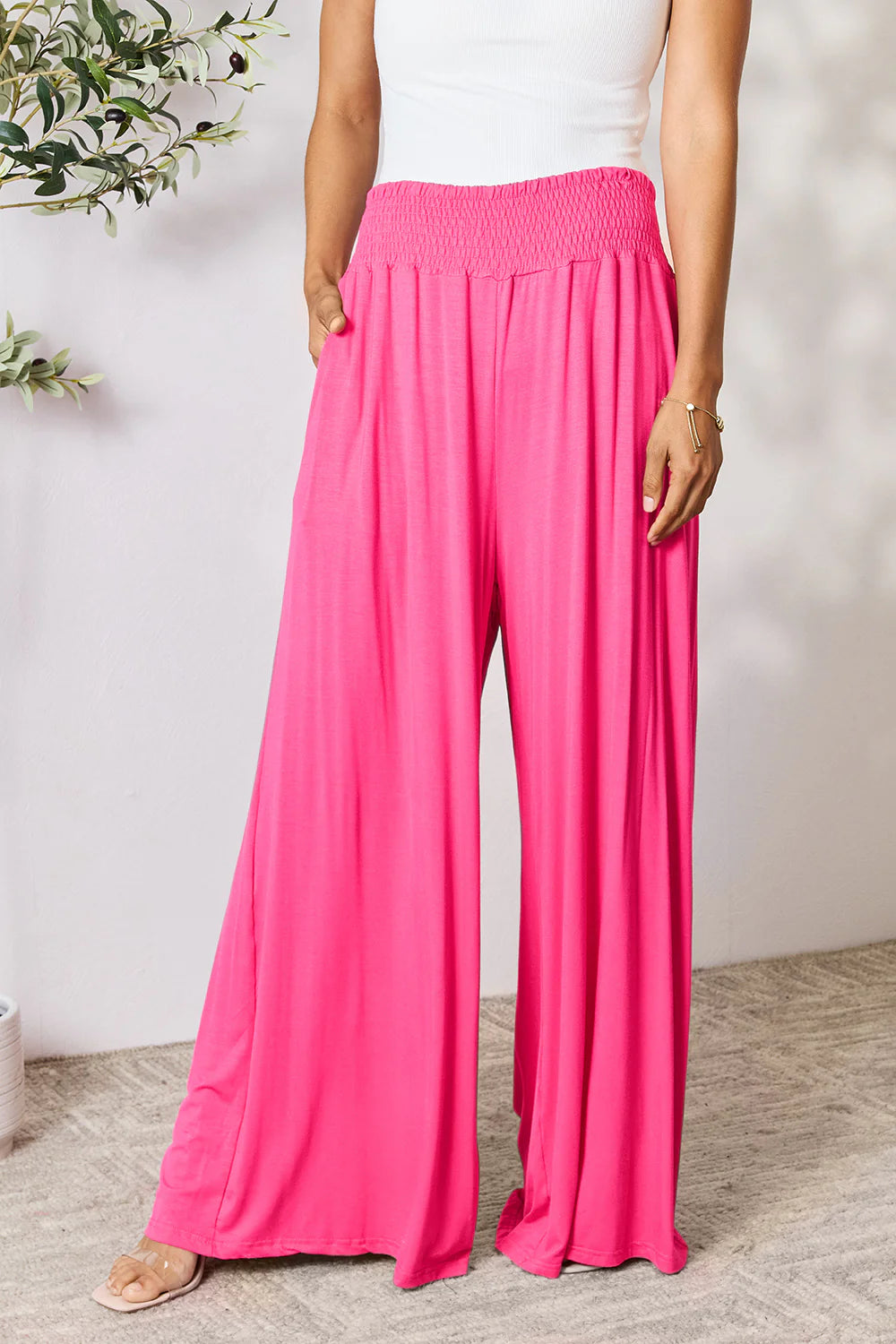 Full-Size Smocked Wide Waistband Wide Leg Pants