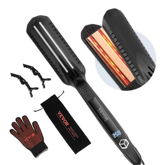 VEVOR Professional 1.5-Inch Titanium Hair Straightener with Dual Infrared Technology, LCD Display, 19 Temperature Settings (210°F to 450°F), Dual Voltage (110V/240V) - Ideal for Salon, Home, and Travel Use