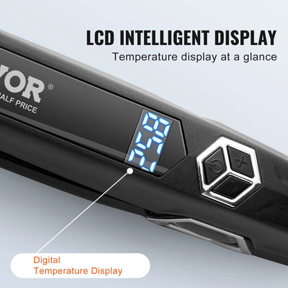 VEVOR Professional 1.5-Inch Titanium Hair Straightener with Dual Infrared Technology, LCD Display, 19 Temperature Settings (210°F to 450°F), Dual Voltage (110V/240V) - Ideal for Salon, Home, and Travel Use