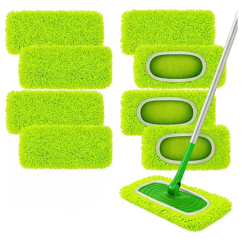 EMECE-8 Pack Chenille Mop Pads, Reusable Microfiber Refills for 10-12'' Flat Mops, Washable Wet & Dry Pads