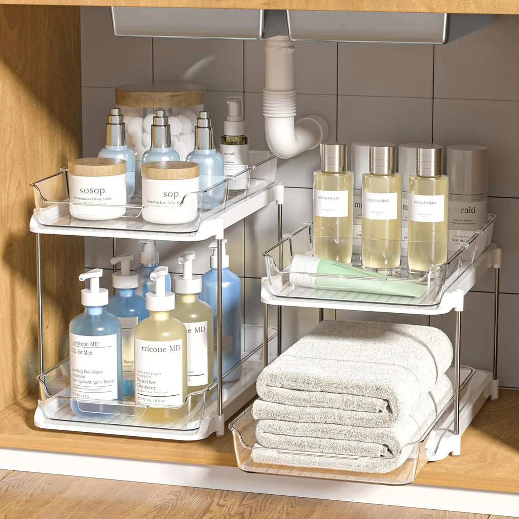 2 Tier Under Sink Organizer - Sliding Bathroom Sink