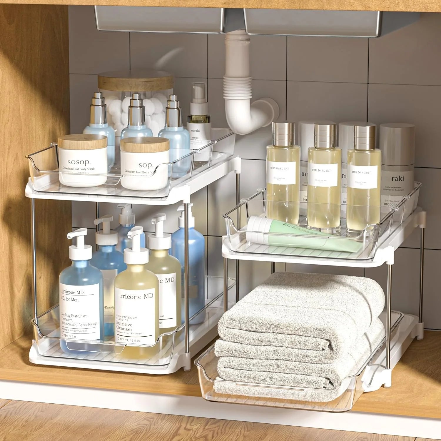 2 Tier Under Sink Organizer - Sliding Bathroom Sink
