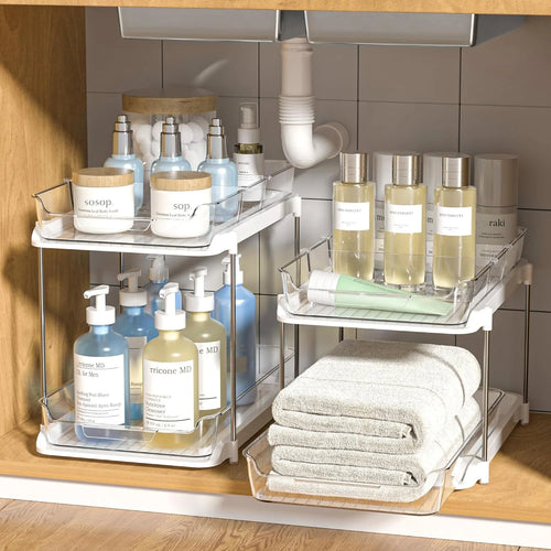 2 Tier Under Sink Organizer - Sliding Bathroom Sink