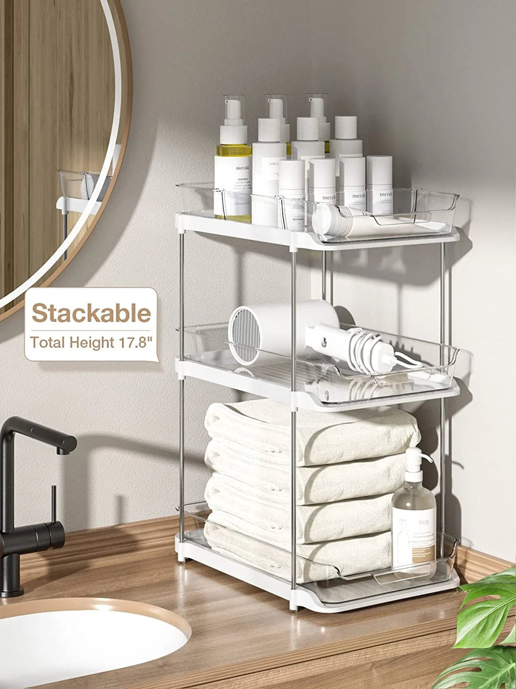 2 Tier Under Sink Organizer - Sliding Bathroom Sink