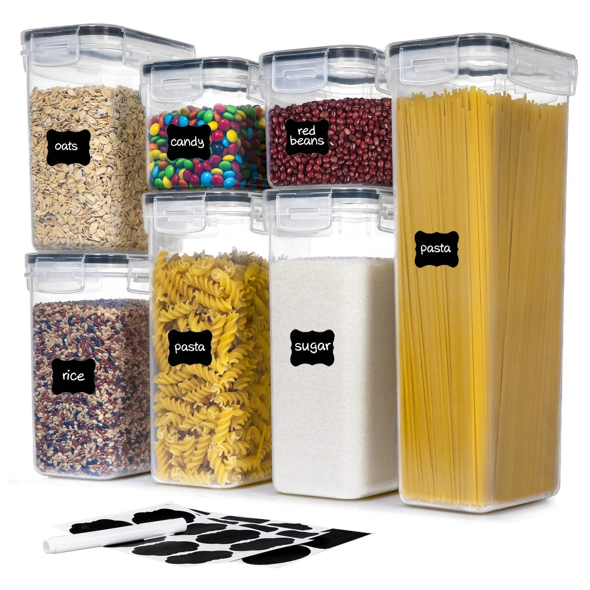 Airtight Food Storage Containers Set, Pantrystar Bpa-Free 7Pcs Plastic Kitchen and Pantry Organization Canisters, Black