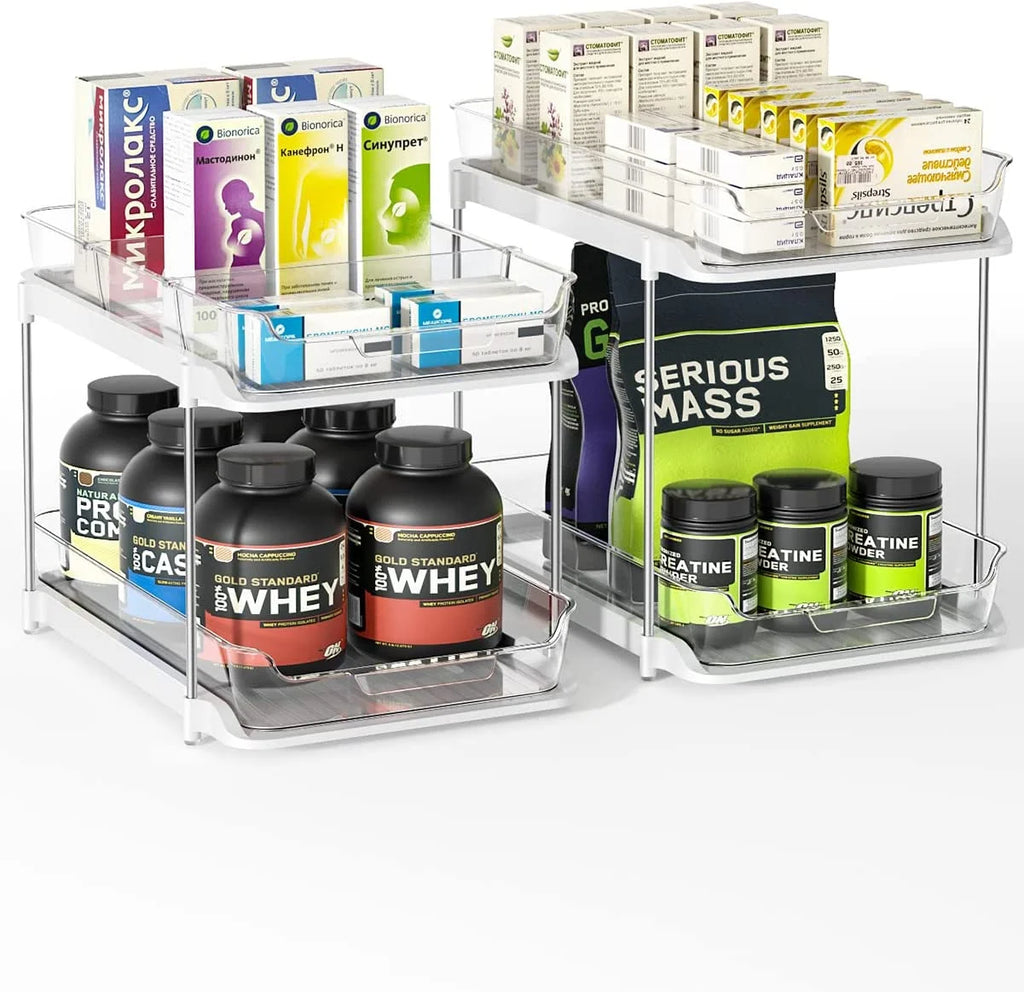 2 Tier Under Sink Organizer - Sliding Bathroom Sink