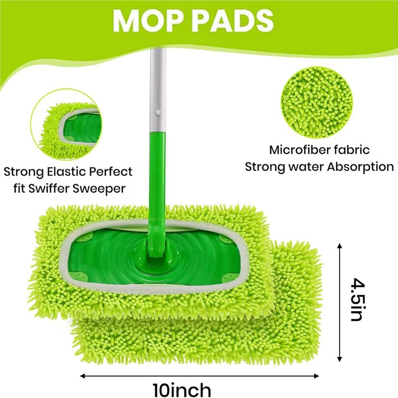 EMECE-8 Pack Chenille Mop Pads, Reusable Microfiber Refills for 10-12'' Flat Mops, Washable Wet & Dry Pads