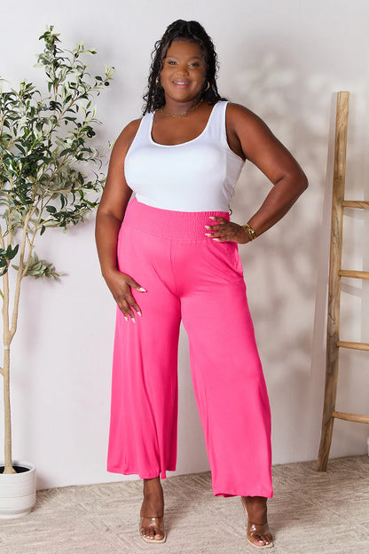 Full-Size Smocked Wide Waistband Wide Leg Pants