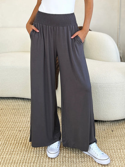 Full-Size Smocked Wide Waistband Wide Leg Pants
