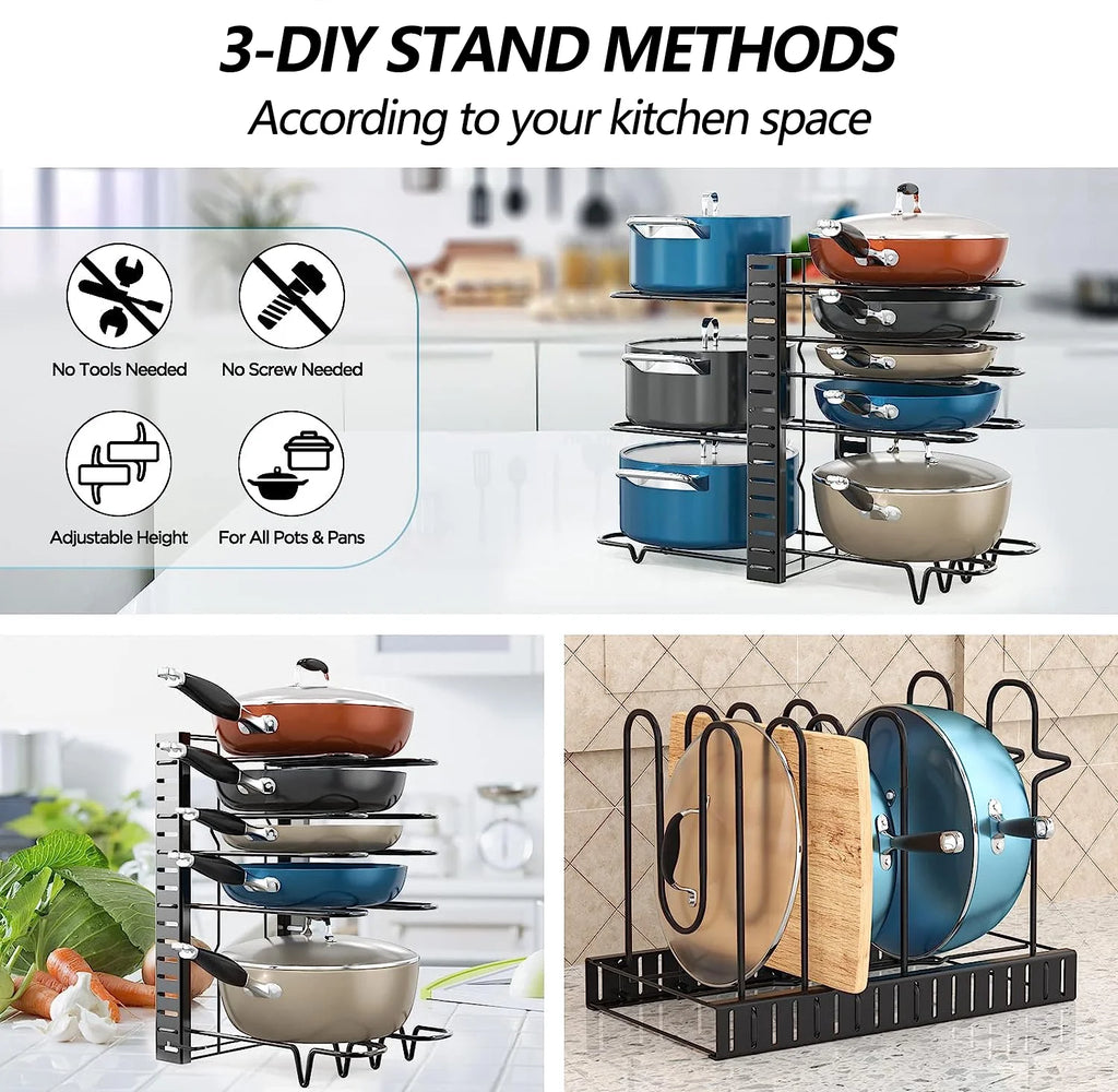  8-Tier Pot and Pan Rack - Metal Heavy Duty Organizer 
