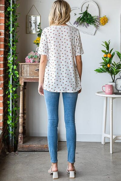 Heimish Plus Size Crisscross Ditsy Floral Babydoll Top