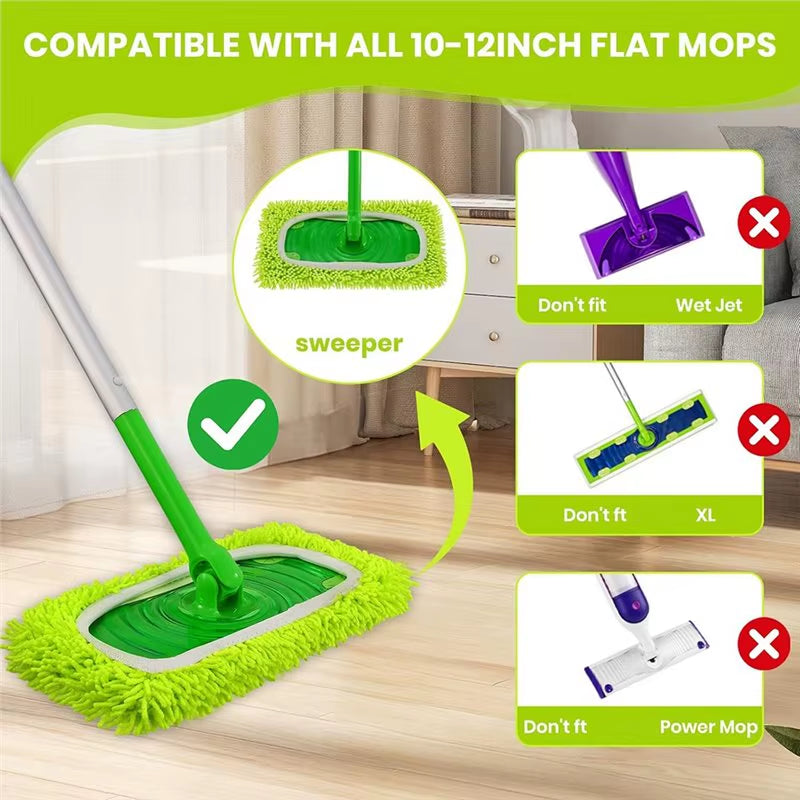 EMECE-8 Pack Chenille Mop Pads, Reusable Microfiber Refills for 10-12'' Flat Mops, Washable Wet & Dry Pads