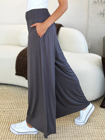 Full-Size Smocked Wide Waistband Wide Leg Pants