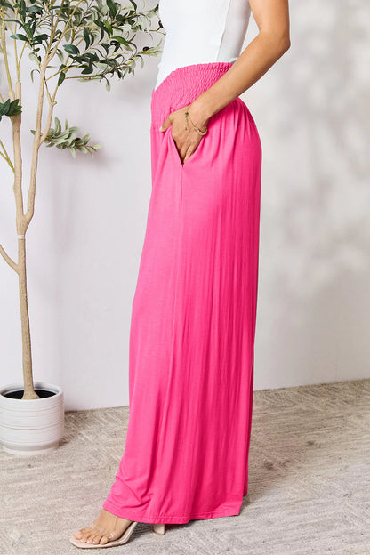Full-Size Smocked Wide Waistband Wide Leg Pants