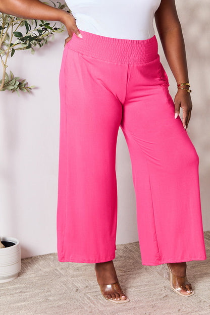 Full-Size Smocked Wide Waistband Wide Leg Pants