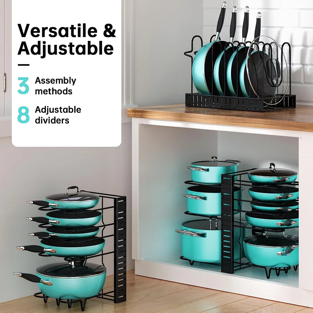  8-Tier Pot and Pan Rack - Metal Heavy Duty Organizer 