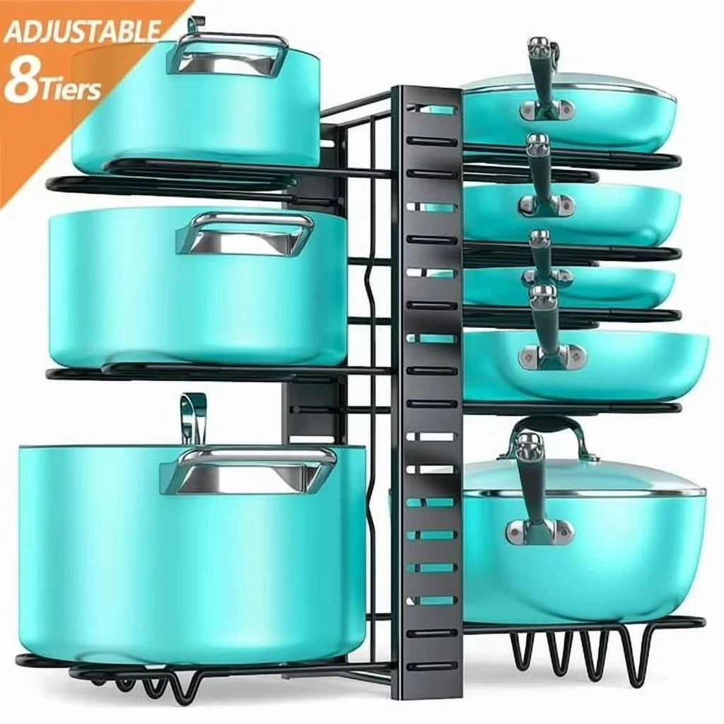  8-Tier Pot and Pan Rack - Metal Heavy Duty Organizer 