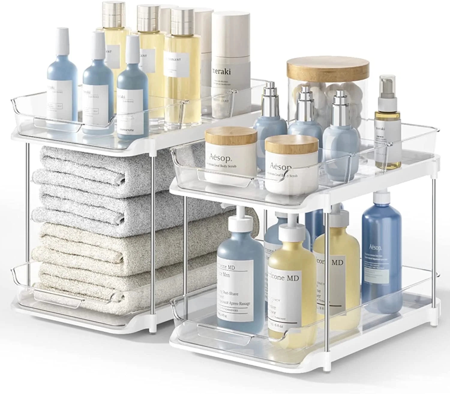 2 Tier Under Sink Organizer - Sliding Bathroom Sink