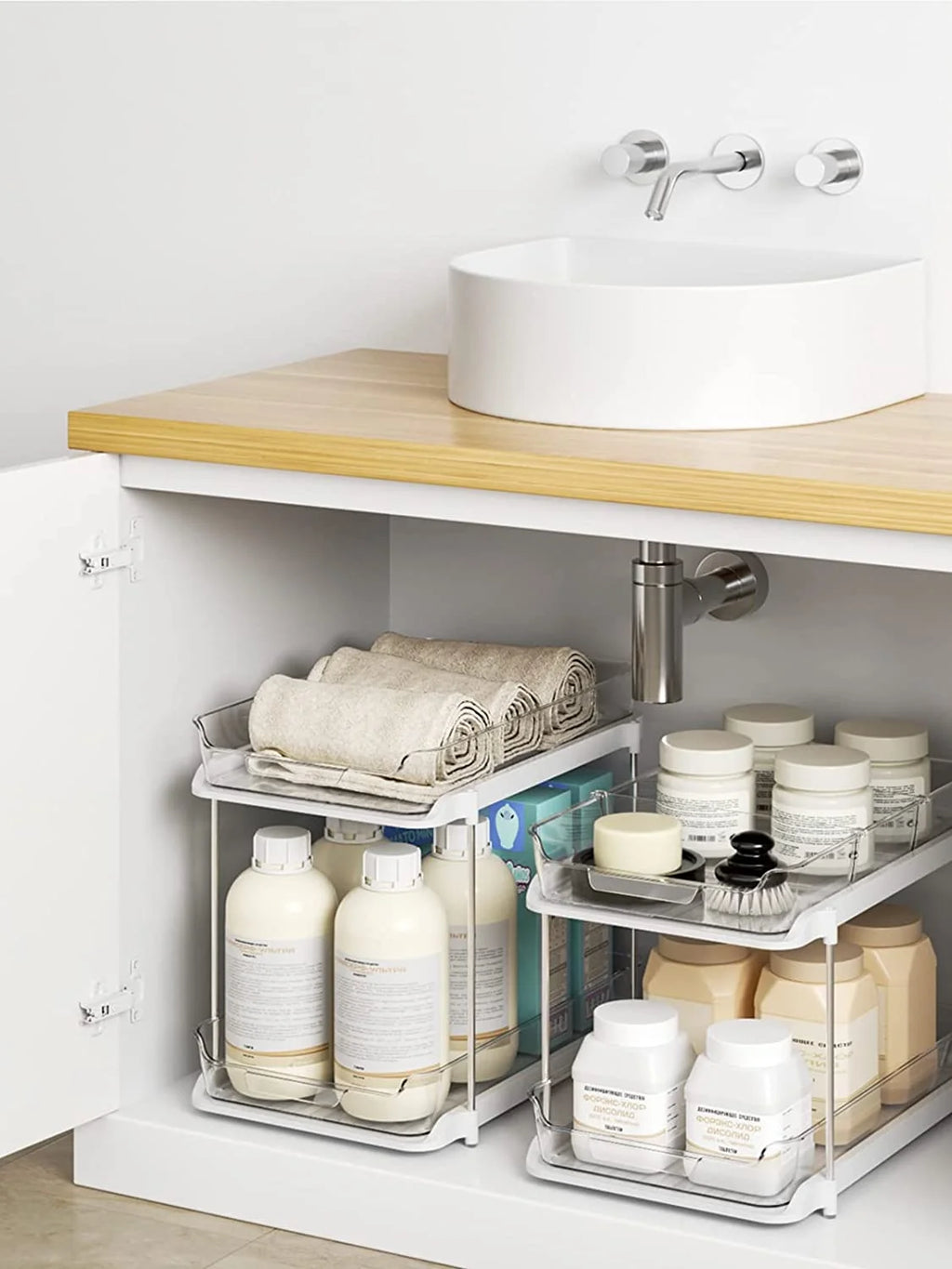 2 Tier Under Sink Organizer - Sliding Bathroom Sink