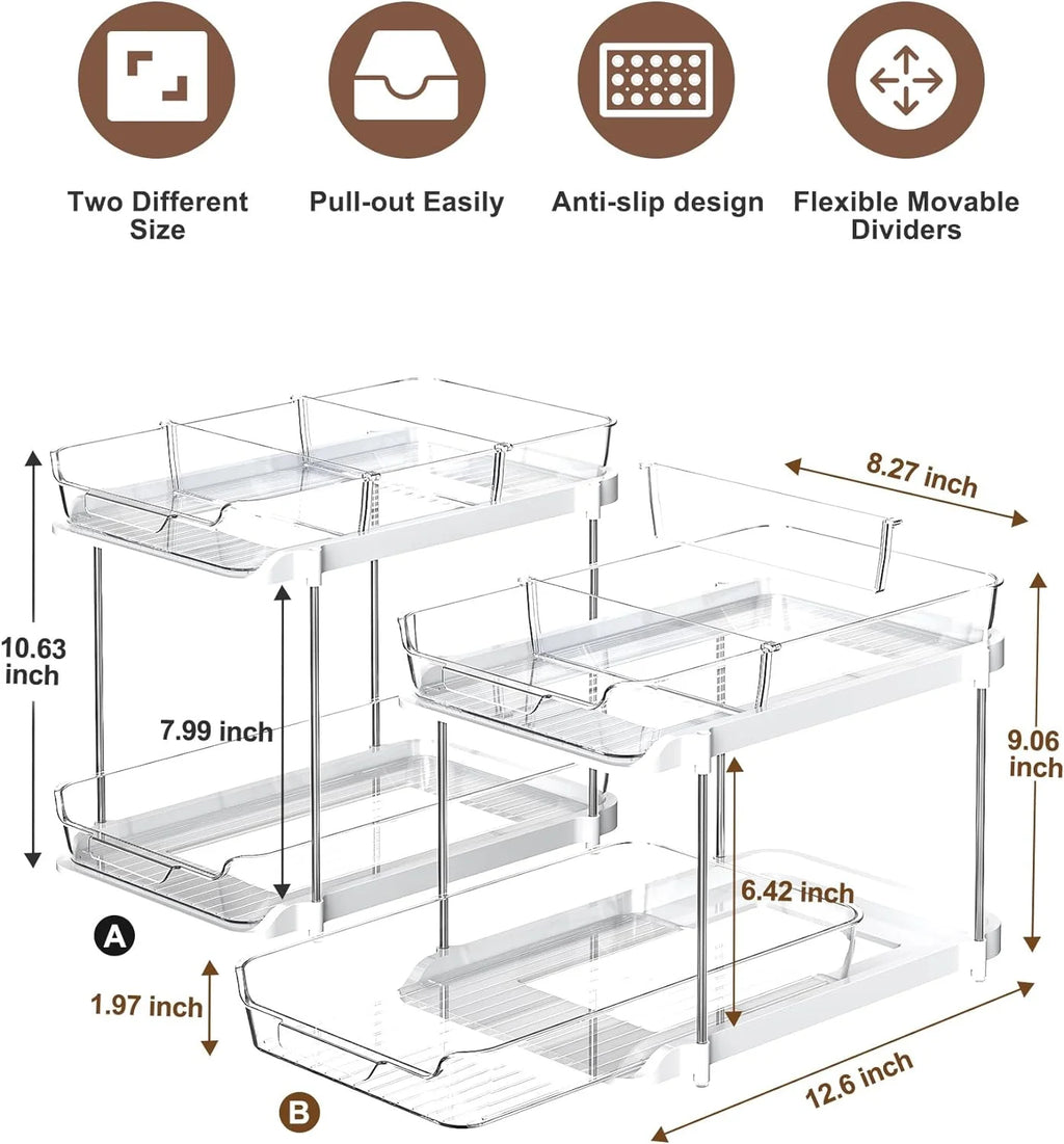 2 Tier Under Sink Organizer - Sliding Bathroom Sink